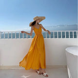 Zingj Photo Beach Dress 2023 New Female Summer Super Fairy Yellow Backless Dress Seaside Holiday Dress Elegant Big