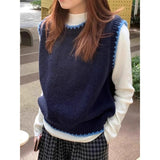 And Winter Women's New Korean Color Knitted Vest Folded Loose Sleeveless Tops Horse Clip Shoulder