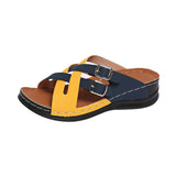 Asia Large-Size Belt Buckle Color Thick-Bottomed Slippers Women's New Slope With The Car Sewing Beach Cool