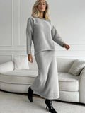 2025 Elegant Soft Thicker Round Collar Sweater + Fishtail Skirt Two Sets Of Women's OL Wind Top + Skirt
