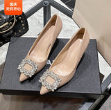 Temperament Sharp-Heeled High-Heeled Women's Autumn And Winter Wedding Shoes Diamond Buckle Small Design Single