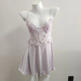 2025 High-End Sexy Pure Lusty Pyjamas French Design With Chest Cushion Ice Silk Sexy Sling