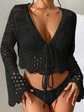 Knitted Hollow Beach Hoodie Strapped With Open Shirt Bikini
