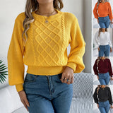 Shooting 2025 Autumn And Winter Pure Color Lantern Long Sleeves To Close The Waist Tidly Sweater Women's