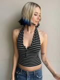 Wind Street Personality Hottie Striped Small Vest Three-Grained U-Neck Hanging Neck Knitting Top Casual Women's