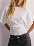 Korean Version Design Round Collar Collar Collar Short-Sleeved T-Shirt For The Summer New Simple And Pure Color Loose