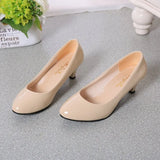 High Heel Single Shoes Women's Low-Heeled Fashion Tip Shoes 5CM Coarse Heel Casual Leather Shoes Low Heel Work Performance