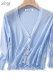 Summer Cardigan Knitted Loose Autumn Coat V-Neck Button Cardigans Women Knitwear Women Short Tops New All-match