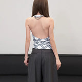 2025 New Women's Fashion Simple Hanging Neck Design Lattice Sleeveless Small