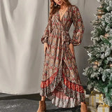 Spot Women's Wear Fall 2025 New Long Sleeve Large Swing Bohemian Print