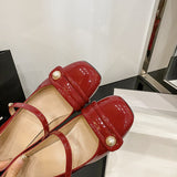 Zingj Pearl Buckle Mary Jane Shoes Female Autumn 2023 New Thick Heel Square Head Patent Leather Wine Red Small Leather