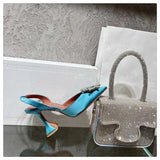 New Silk Sunflower Crystal Diamond Buckle High Heels Horseshoe Heel Women's