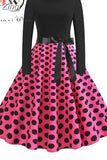 Women Elegant Vintage Dress Polka Dot Printed Party Dress Vestidos Long Sleeve Casual A-line robe Retro