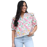 Summer New Women's Small Fresh Print Flowers Short-Sleeved Leisure Commute OL Top Women's