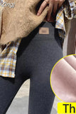 Women's Winter Leggings with Fleece Grey High Waist Soft Trousers Casual Stretch Thermal Slimming Warm Leggings for