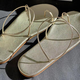 Women's Slippers Spring And Autumn High-Level Feeling Roman Wind Clip Flat-Soled Sandals Fairy Wind Fine Striped Toe Sandals Muller