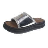 Summer New Pine Cake Bottom Toe Slippers Women Wearing Silver Simple Wind Half Dragging Feet Cold
