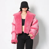 Zingj Integrated Thick Coat Female 2024 New Lapel Solid Color Stitching Lamb Wool Short Jacket