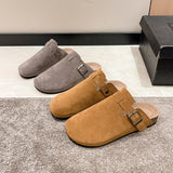 Head Slippers Female Couple Drag Wish Large Belt Buckle Decorated Roman Shoes Half Dragged Lazy Women Shoes