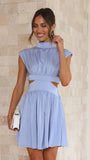 Zingj Years Pure Color Sweet Wind Summer Money Receive Waist Stand Collar Show Waist Short Dress