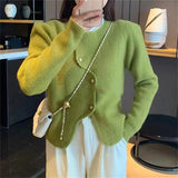 Zingj Small Fragrant Wind Pure Color Sweater Irregular Design Sense Small Versatile Show Thin Short Long Sleeve Knit Cardigan Female-Outfit