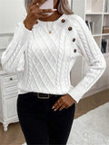 And Winter Button Design With Shoulder Sleeves Stifling Knitted Round-Neck
