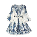 Spot Spring 2025 New Ladies Fashion V-Neck Long Sleeve Bohemian Print