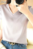 Summer Satin T Shirt Women Slim Tops Short Sleeve Tee Shirts 2023 O Neck Basic Silk T Shirts White Women's T-shirt