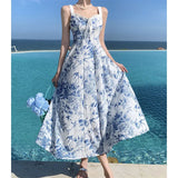 Zingj Floral Dress 2023 New Female National Style Slim Show Thin Crowd Design Long