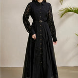 Light Luxury Elegant Dress Woman 2025 New High-End Hook Embroidery Splicing Mesh Yarn Large Swing