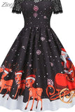 Christmas Costume Party Dress Women Short Sleeve Lace Vintage Winter Dress Robe Elegant Xmas Evening