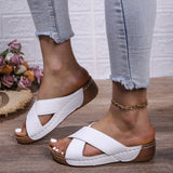 And Thick Bottom Slippers Women Large Size Round Head Leisure One Foot Pedal Solid Cross With Slope And Cool