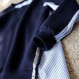 Women's Clothing Japan Hanchun Autumn New Long-Sleeved Top Air Cotton Collar Striped Splicing Shirt