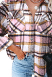 Fleece Jacket Women Plaid Coat Fall Warm Checkered Outerwear Fall Female Long Sleeve Tops Shirt Women Fashion Jacket
