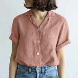 Shirt Solid Color Cotton Linen Pocket