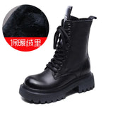 Leather Martin Boots High-Rise Kraft Mid-Sleeve Long Boots Autumn And Winter New Two Cotton Waterproof Table With Knight