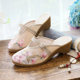 Zingj Summer New High Heel Wedge Heel Embroidered Cloth Slippers Women's Sandals Embroidered Cloth