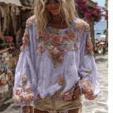Temperament 3D Printed Long-Sleeved Shirt Lady's New Loose High-End Feel