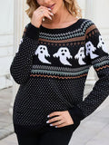 And Winter New Sweater Women's Halloween Ghost Retro Wave Point Long-Sleeved Knitted Shirt