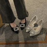 Women 2025 Summer New Small Design French Pointed Shoes With Small Fragrant Feng Shui Drilling