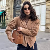 Women's ZA Autumn And Winter New Street Fashion Girded Shoulder Deer Leather Jacket Jacket