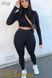 Women Two Pieces Set Fall Autumn Yoga Suit Sets Long Sleeve T-shirt Crop Tops High Waist Leggings Gym Workout