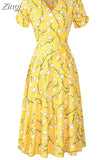 Women Floral Print Bohemian Beach Dress Short Sleeve Elegant Vintage A-Line Summer Chiffon Dress Casual Boho