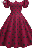 Short Sleeve Polka Dot Vintage Dress Women Summer Peter pan Collar Elegant A-line Midi Long Party Sundress Robe