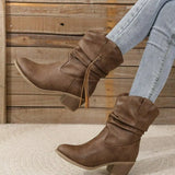 Mid-Clinity Fashion Boots Women Large-Size Retro Coarse And Folded Feet V Mouth Western