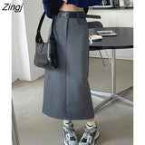 Women Simple Design Trendy Korean Style Elegant Midi Faldas Autumn All-match Empire Pure Basic Preppy Student Y2k