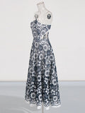 Famous Woman 2025 Autumn And Winter New Fashion Heavy Industry Embroidered Waist Hollow Hanging Neck Thin Dress