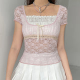 Sweet Lace Fake Two Splicing Repair Short-Sleeved T-Shirt Top Women 2025 Spring And Summer INS Wind