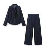 Women's Clothing INS Explosive Fashion Casual Bow With Denim Shirt +