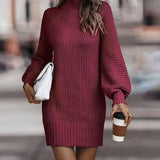 And Winter New Sweater Dress High-Necked Sweater Women Long-Sleeved Knitwear Dress